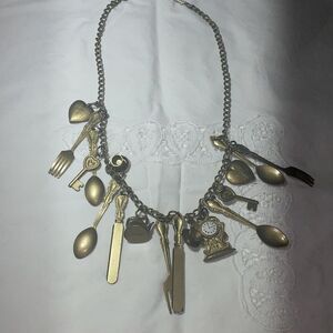 Vintage Steam Punk Whimsical mantle clock large folk art skeleton key Locket cha